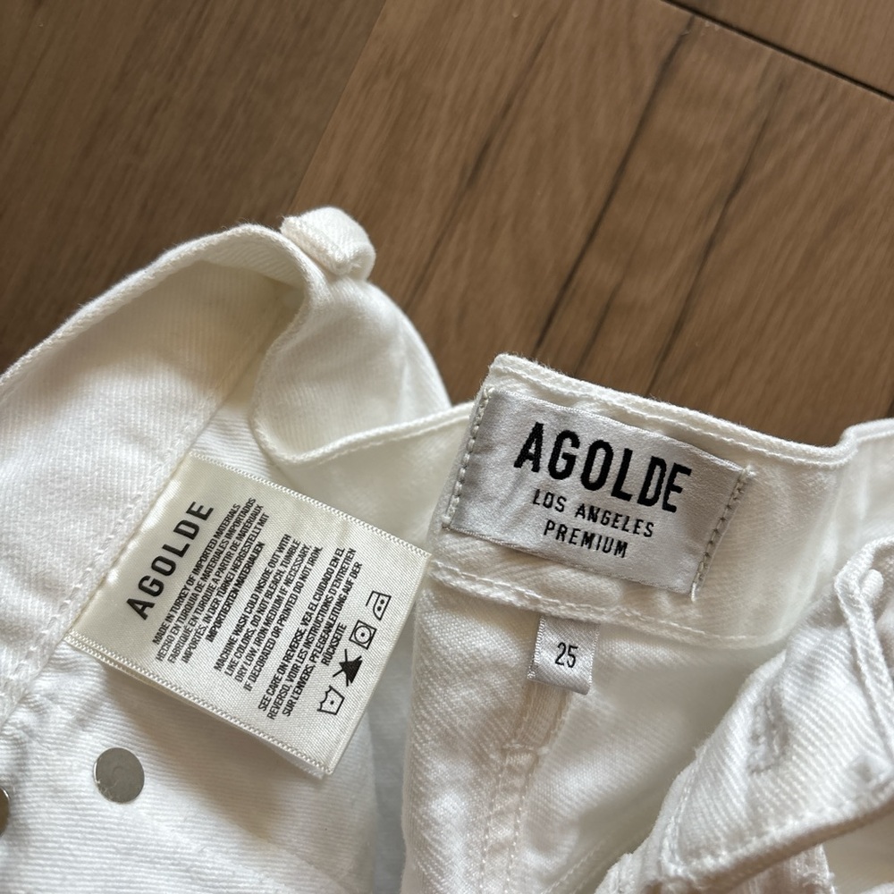 Agolde White Jean Shorts Distressed Frayed Hem - Picture 4 of 6